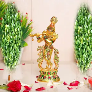 RR TRADING COMPANY Multicolor Lord Krishna Metal Statue,Krishna Idol Murti Playing Flute for Temple Pooja,Decor Your Home,Office & Showpiece Figurines Gift Article,Religious Idol