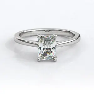 Saasvi Jewels 92.5 Sterling Silver White Gold Plated Emerald Cut Diamond  Zirconia Solitaire Ring for Women & Girls