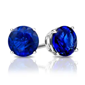 Saasvi Jewels  925 Solitaire Collection Sterling Silver and Cubic Zirconia Round Blue Stone Stud Earrings for Women, Girls
