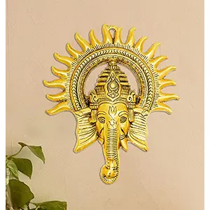 RR TRADING COMPANY Metal Handicraft Golden Ganesh Wall Hanging/Kiran Ganesh Decorative Showpiece for Home, Office and Shop