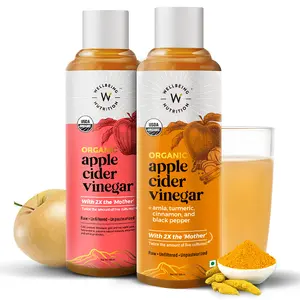 Wellbeing Nutrition ACV Combo - USDA Organic Himalayan Apple Cider Vinegar (2X Mother) with Amla (Vitamin C for Immunity) Turmeric Cinnamon & Black Pepper | Raw Unfiltered Unpasteurized - 500ml