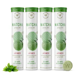 Wellbeing Nutrition Organic Japanese Ceremonial Matcha Green Tea for Energy & Focus| High in ANTIOXIDANTS for Skin Dark Circles & Weight Management (80 Effervescent Tablets) Pack of 4