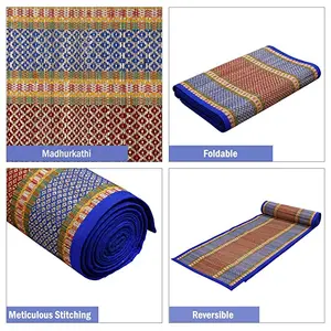 Karru Krafft Natural Madurkathi Handcrafted Chatai Mats / Yoga Mat/ Prayer Mat/ Floor Mat for Home, Office, Boutiques, Shops |sleeping Mat for Floor 6x2 Feet, Blue