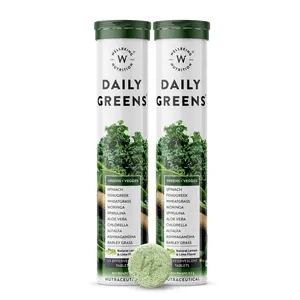 Wellbeing Nutrition Daily Greens (15 Effervescent Tablets) | Wholefood Multivitamins with Vitamin C Zinc B6 for Immunity & Detox with Organic Certified Plant Superfoods & Antioxidants - Pack of 2