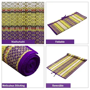 Karru Krafft Natural Madurkathi Handcrafted Chatai Mats / Yoga Mat/ Prayer Mat/ Floor Mat for Home, Office, Boutiques, Shops |sleeping Mat for Floor 6x2 Feet, Purple