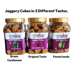 Puraaka Jaggery Cubes - Elaichi, Saunf & Plain - 1500 Gms.