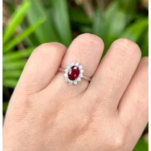 Saasvijewels Red Ruby Engagement Ring | 10x8mm Oval Cut Wedding Ring | Diamond/Moissanite Halo Bridal Ring | July Birthstone | Womens Gold Promise Ring