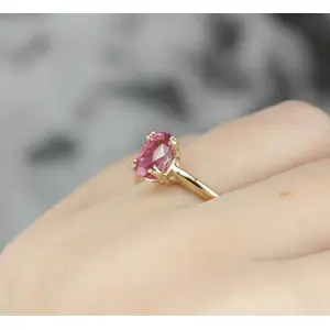 Saasvijewels Oval Pink Sapphire Gold Ring Pear Pink Sapphire Gold Ring Diamond Gold Ring Gift for her Pink Tourmaline Solitaire October Birthstone Ring