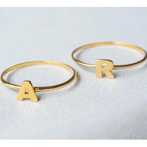 Saasvijewels Letter Rings Minimalist Silver Symbol Heart Jewellery Gift for Mom Wife Girlfriend Woman Gold Rose Tiny initial Personalized Jewelry