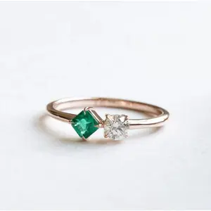 Saasvijewels Double Stone Engagement Diamond ring 2 Stone Toi et moi ring Wedding Ring Radiant cut ring Emerald ring 2 stone mother ring White stone ring
