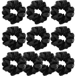 Blubby 10 Pcs Black Hair Scrunchies Satin Elastic Hair Bands Scrunchy Hair Ties Ropes Scrunchie for Women Girls Hair Accessories