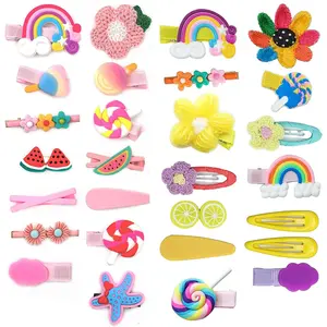 Blubby 28 Pcs Girl Hair Accessories Hair Clips for Toddler Girls Cute Candy Rainbow Barrettes Dessert Patterns Hair Accessories For Girls Pretty Colorful