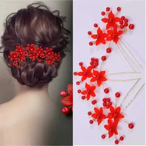 Blubby 3 Pieces Red Flower Juda Wedding Accessories For Women And Girls