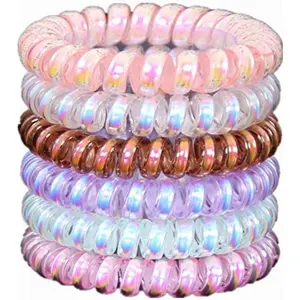 Blubby 6 Pcs Elastic Rubber Telephone Wire Spiral Hair Ties Band for Girls and Women
