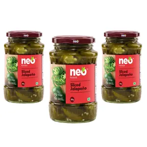 Neo Sliced Jalapenos 350g I P3 I Ready-to-Eat Fibre-Rich l Pickled Jalapenos l Enjoy as Toping for Pizza Pasta Salads Burger & Wraps l Non-GMO 100% Vegan (Pack of 3)