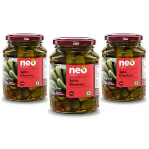 Neo Spicy Gherkins 350g I P3 I 100% Vegan No GMO I Sweet and Crunchy Pickles Ready to Eat I Enjoy as Salads (Pack of 3)