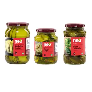 Neo Sandwich Stackers 480g Burger Chips 350g & Sliced Jalapenos 350g I Topings for Salads and Snacks Mix Combo Pack Party Value Pack I Ready To Eat Pickles I 100% Vegan No GMO