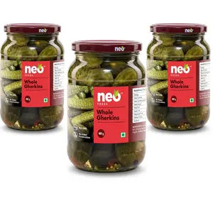 Neo Whole Gherkins 480g I P3 I 100% Vegan I Crunchy Pickles Ready to Eat No GMO I Enjoy with Nachos Make Salad at home I (Pack of 3)