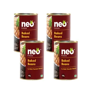 Neo Baked Beans In Thick Tomato Sauce I P4 I Ready to Eat Food No Artificial flavouring and colouring Tangy and Flavourful 450g (Pack of 4)