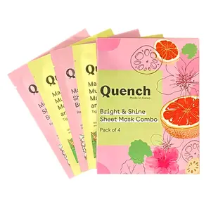 Quench Botanics Bright and Shine Sheet Mask Combo 4 Sheet Masks to Rejuvinate Brighten & Hydrate Skin | Made in Korea | 4pcs