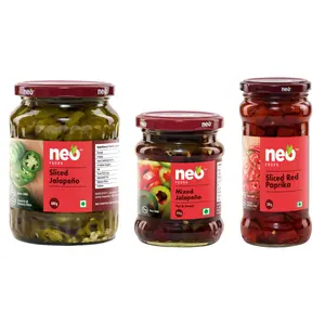 Neo Sliced Jalapenos 680g Mixed Hot & Sweet Jalapenos 210g & Sliced Red Paprika 350g I Topings for Salads and Snacks Mix Combo Pack I 100% Vegan Non GMO