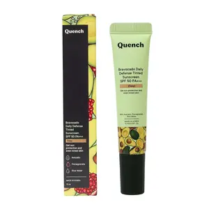 Quench Botanics Bravocado Daily Defense Tinted sunscreen SPF 50 PA+++ (Deep) Lightweight | Gel-based Sunscreen UV Shield I Rice Pomegranate | Made In Korea 15ml