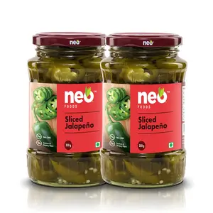 Neo Sliced Jalapenos Ready-to-Eat Fibre-Rich Toping for Snacks and Salads Non-GMO Jar 350g (Pack of 2)