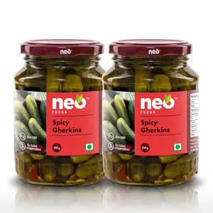Neo Spicy Gherkins Sweet and Crunchy Pickles Ready to Eat No GMO 350g (Pack of 2)