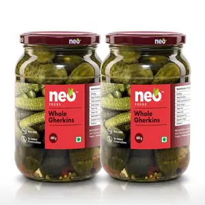Neo Whole Gherkins I P2 I Sweet and Crunchy Pickles Ready to Eat No GMO 480g (Pack of 2)