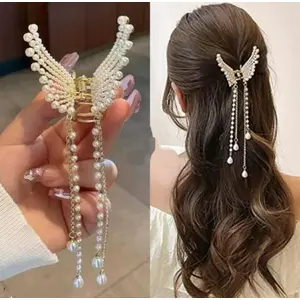 Blubby Pearl Butterfly Metal Hair Clutcher Hair Claw Clips for Women Pack of 1