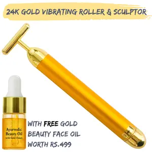 Natural Vibes 24k Gold Vibrating Face Roller & Sculptor with FREE Gold Beauty Elixir Oil 
