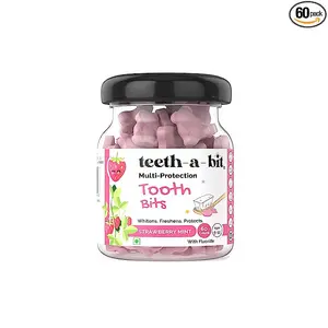 Teeth-a-bit Multi-Protection Strawberry Mint Tooth Bits, SLS Free, Plant Based (5-12 Years) Toothpaste Tabs. (60 Count)