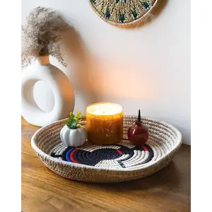 Fermoscapes Tribal Dance Handmade Round Serving Tray - Natural, Stylish and Versatile Table Tray with Handle for Serving and Home Decor