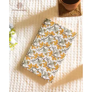 Fermoscapes Handmade block printed diary- Yellow and white floral