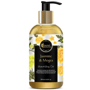 Oriental Botanics Bath & Body Oil (Jasmine & Mogra) 200 ml with Natural For Rejuvenated Skin | No Parabens & Sulphates | Cruelty Free & Vegan