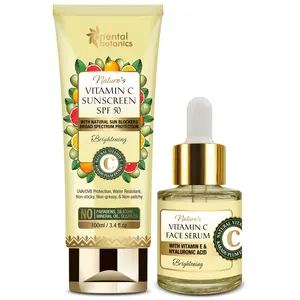 Oriental Botanics Nature's Vitamin C Sunscreen SPF 50 100ml + Vitamin C Face Serum (20ml) (set of 2) with Kakadu Plum for Radiant & Smooth Skin | No Parabens & Sulphates | Cruelty Free & Vegan