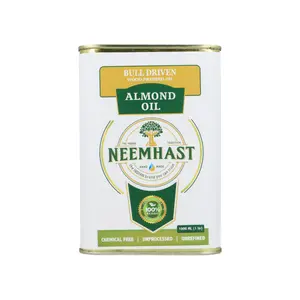 NEEMHAST Bull Driven Wood Pressed Almond Oil 1 Litre - A Healthy and Natural Oil for Cooking, Skincare, and Haircare with Essential Vitamins, and Nourishing Properties