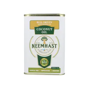 NEEMHAST Bull Driven Wood Pressed Coconut Oil 1 Litre - Discover the Authentic Taste and Nutritional Value of Traditional and Healthy Oil for Cooking and Beauty with Essential Vitamins and Natural Aroma