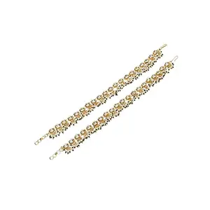 Ruby Raang Women's Mixed Metal Artificial Kundan anklets - Traditional Jewellery Set for Women (White)