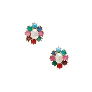 Ruby Raang Women's Mixed Metal Artificial Kundan Earrings - Traditional Jewellery Set for Women (Multicolor)