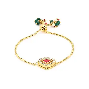 Ruby Raang Women's Mixed Metal Artificial Kundan Bracelets - Traditional Jewellery Set for Women (Gold )