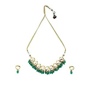 Ruby Raang Women's Mixed Metal Artificial Kundan Jewellery - Traditional Jewellery Set for Women (Green)