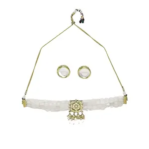 Ruby Raang Women's Mixed Metal Artificial Kundan Jewellery - Traditional Jewellery Set for Women (White)