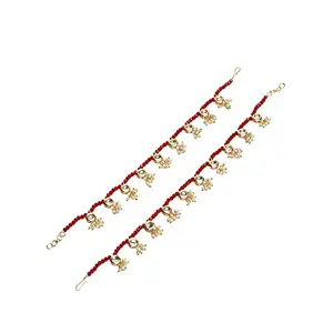 Ruby Raang Women's Mixed Metal Artificial Kundan anklets - Traditional Jewellery Set for Women (Red)