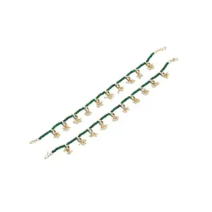 Ruby Raang Women's Mixed Metal Artificial Kundan anklets - Traditional Jewellery Set for Women (Green)