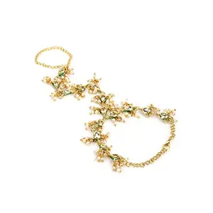 Ruby Raang Women's Mixed Metal Artificial Kundan Bracelet - Traditional Jewellery Set for Women (Gold)