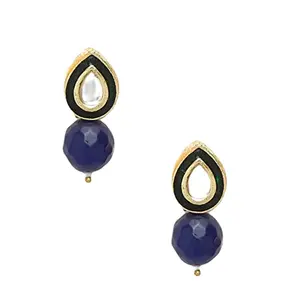 Ruby Raang Women's Mixed Metal Artificial Kundan Earrings - Traditional Jewellery Set for Women (Blue)