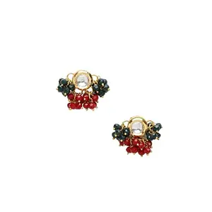 Ruby Raang Women's Mixed Metal Artificial Kundan Earrings - Traditional Jewellery Set for Women (Red)