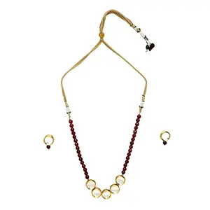 Ruby Raang Women's Mixed Metal Artificial Kundan Jewellery - Traditional Jewellery Set for Women (Maroon)