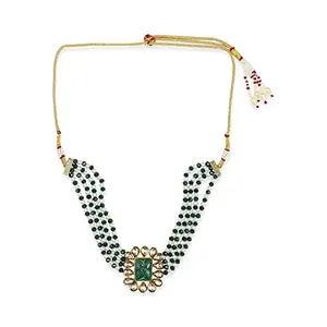 Ruby Raang Women's Mixed Metal Artificial Kundan Necklaces - Traditional Jewellery Set for Women (Green)